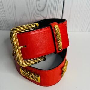 Vintage Escada Orange Leather & Gold Belt Made in Germany Stars Size 34